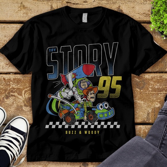 Disney Toy Story 95 Buzz & Woody Faded T-Shirt Unisex Tee Adult T-shirt - Picture 1 of 2